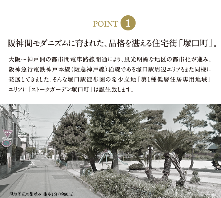 POINT1 阪神間モダニズムに育まれた、品格を湛える住宅街「塚口町」。